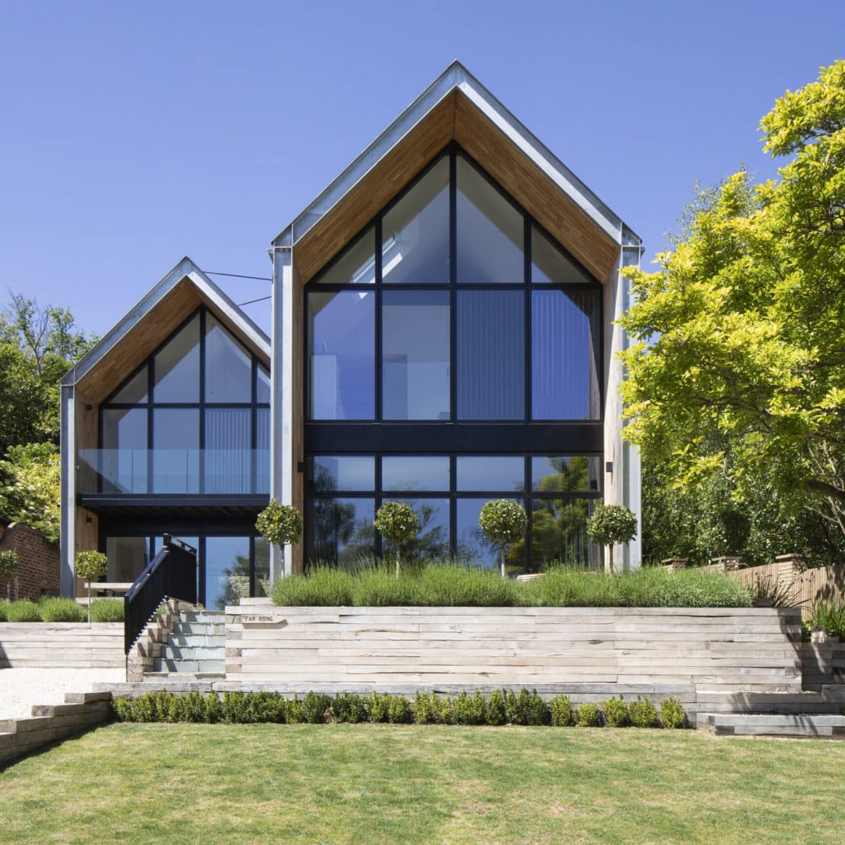 A house with a wall of windows.