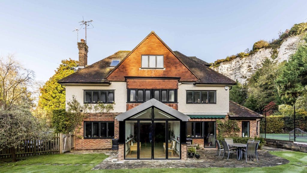 The front view of the back of a house.