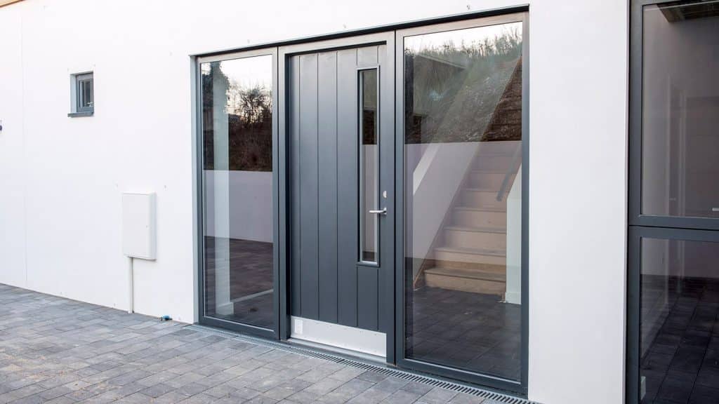 A close up view of front door.