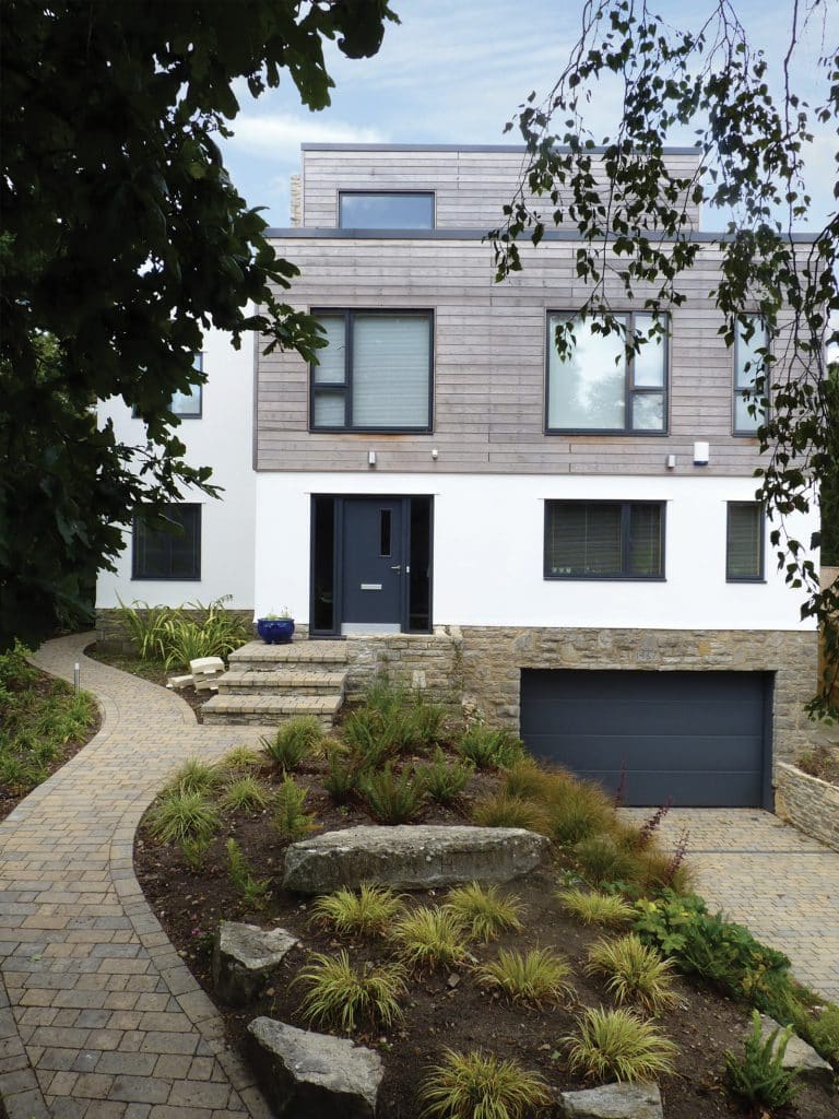 The front of a large house.