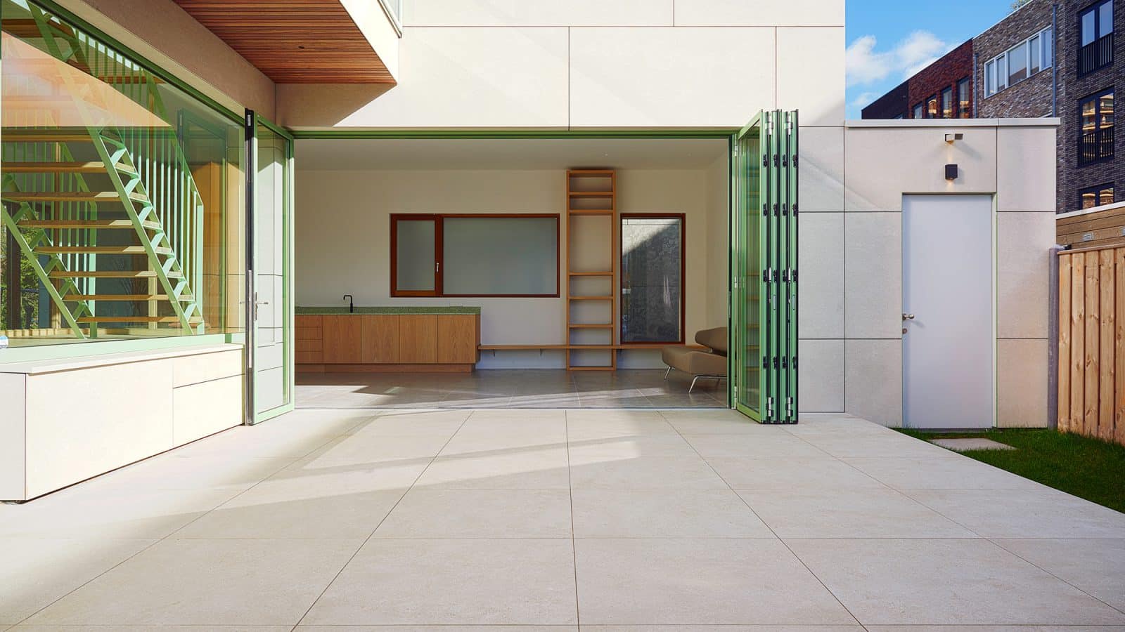 A large open planned living room and garden.