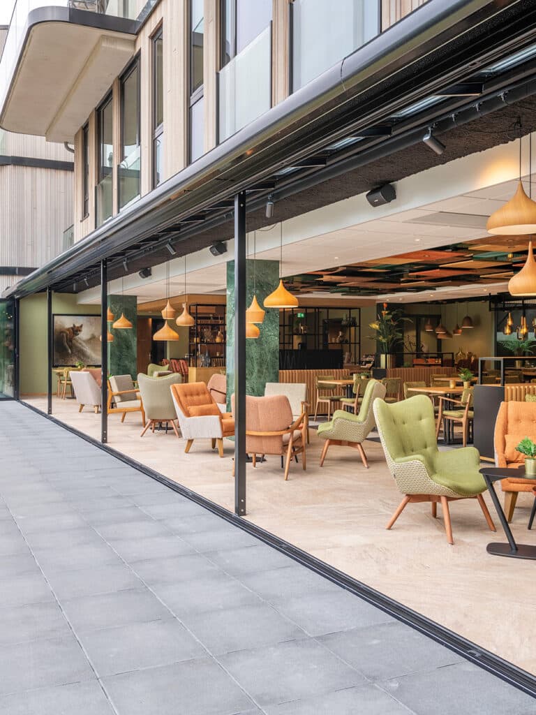 A restaurant with a Bifold door.